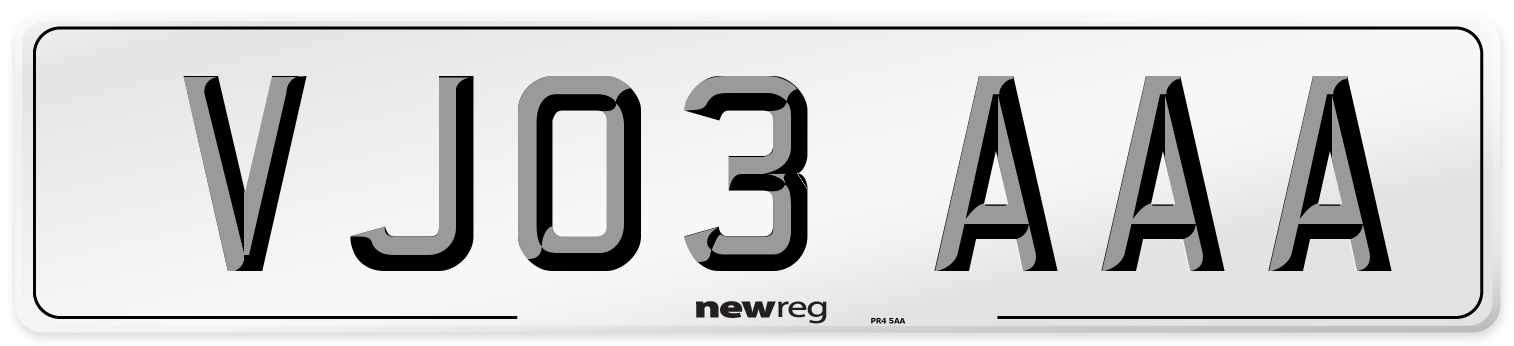 VJ03 AAA Number Plate from New Reg